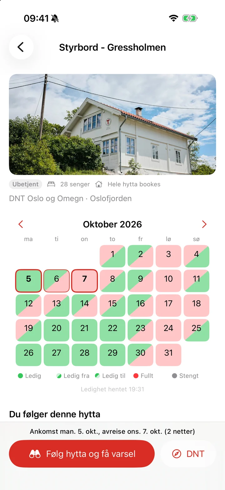 Ledighetskalender for en hytte